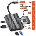 USB-C 7-pordiline adapter: USB 3.0, HDMI 4K 60Hz, DisplayPort, Gigabit RJ-45 1000M
