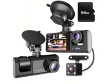 3-kanaline auto videoregistraator, 1080P, IR, G-andur, 64 GB kaart