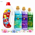 Pesugeel REX v&auml;rvilistele r&otilde;ivastele 3 l ja KUSCHELWEICH pehmendaja 3 x 1 l komplekt