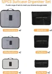Pagasi organiseerijate komplekt, 12 tk, mustad ja v&auml;rvilised, kokkusurutavast kangast