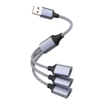 USB jagaja andmete ja toite jaoks, punutud, 1 kuni 3, Y-kujuline, 2.0