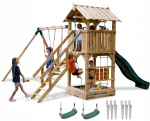 Laste m&auml;ngumaja SQUARE TOYS libedaga, 2 kiikumisega ja liivakastiga