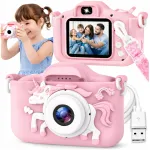 Laste digitaalne kaamera Pink Unicorn HD USB ja selfie funktsiooniga