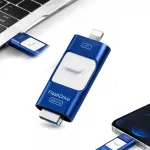 128GB USB-m&auml;lupulk USB 3.0, Lightning, Type-C, sinine, LED-korpusega