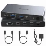KVM USB-C l&uuml;liti, 2 arvutile, alumiiniumist, sobib s&uuml;learvutitele