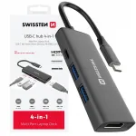 USB-C jagaja SWISSTEN, 4 porti: HDMI 4K, 2x USB-A, 100W, alumiinium