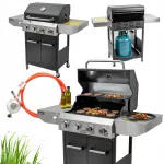 DEDRA gaasigrill, 4 p&otilde;letit, 12 kW, roostevaba teras, malmist restid, ratastel