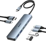 USB-C jaotur 6in1, HDMI 4K, 100W, alumiinium, 10 Gb/s, 2x USB-A