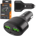 Autolaadija 2xUSB, 1xUSB-C PD, 84W, QC 3.0