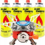 Mini gaasipliit ALPEN CAMPING, 4 gaasiballooniga, 400 ml