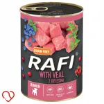 RAFI Junior koerakonservid vasikaliha, j&otilde;hvikad ja mustikatega, 400 g