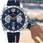 Meeste k&auml;ekell Tommy Hilfiger 1791476 Decker h&otilde;bedane sinise rihmaga