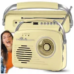 Kaasaskantav retro stiilis k&ouml;&ouml;giraadio Bluetoothi, FM, vooluv&otilde;rgu ja patareitoitega