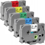 Brother PT D600/E300/E550/P750W kleeplindid, 18 mm, erinevad v&auml;rvid, 5 tk komplekt
