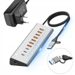 Toitega USB jagaja, 36W, 10 &uuml;hendust, USB 3.2
