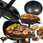 Elektriline XL grill, &uuml;mmargune, jalaga ja joogitopsi hoidjatega
