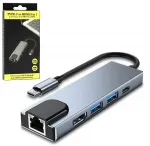 USB-C adapter 6-&uuml;hes: HDMI, LAN (RJ45), PD, jagaja