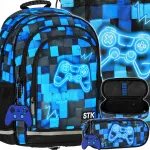 Koolikomplekt poisile PAD PIXELS: koolikott, pliiatsitasku, kott, sinine