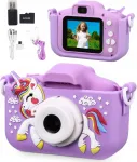 Laste digitaalne fotokaamera &uuml;ksarviku motiiviga, lilla