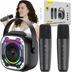 Kaasaskantav juhtmevaba Bluetooth karaokek&otilde;lar 2 mikrofoniga ja RGB valgustusega