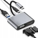 USB-C jaotus 4in1: HDMI 4K, VGA Full HD, PD laadimine 100 W