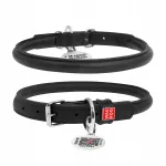 Nahast koera kaelarihm QR-koodiga, must, XS, 20&ndash;25 cm, 8 mm