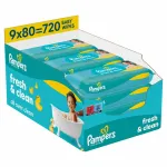 Pampers Fresh Clean niisked salvr&auml;tid, 9 x 80 tk, 720 tk pakk