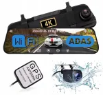 Videoregistraator 4K+4K UHD, tagakaamera, GPS, peegliekraan, ADAS, BSD, LCA, WiFi