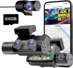 Zest 4K autokaamera 3-kanaline WiFi 6 GPS &ouml;&ouml;n&auml;gemise ja 64GB kaardiga