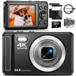 Digitaalne fotokaamera 4K 64MP 16x suum must +32GB
