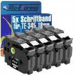 BROTHER TZ345/TZe-345 kleebislindid, 18 mm, must valgel, 5 tk