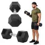 Kuusnurkne kummiga kaetud hantel XTREXO, 12,5 kg, malm, libisemiskindel