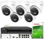 HIKVISION videovalve komplekt, 5 tk, 6MP, PoE, Smart Hybrid Light, 2TB