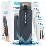 Klaasist filterpudel Wessper ActiveMax 0,68 l, hall, 9 vahetatava kassettiga