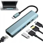 USB-C jaotur 5in1 HDMI 4K, LAN RJ45, PD 100W, USB 2.0/3.0