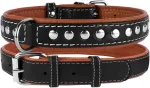 Nahast koera kaelarihm naeltega, S suurus, 33-36 cm, must, CollarDirect