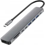 USB-C adapter HDMI, 3x USB 3.0, 3x USB-C, SD/TF pesadega
