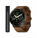 Garmin Venu 4 45 mm must nutikell nahast ja silikoonist rihmaga