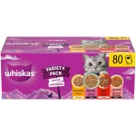 WHISKAS niiske kassitoit eri maitsetega kastmes ja želees, 80 x 85 g