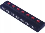 PremiumCord USB-jaotur, 7 pordiga, v&auml;lise toite ja l&uuml;lititega