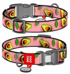 Roosa WauDog nailonnist koera kaelarihm QR-passi ja avokaado mustriga, S suurus, 15 mm, 25&ndash;35 cm