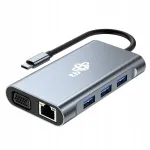 USB-C adapter TB HUB, 8 pesaga: 2x HDMI, USB, VGA, RJ45, PD