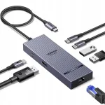 USB-C 7-pordiline jaotus DisplayPort 4K@60Hz, gigabit Etherneti ja 100W PD-ga