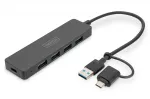 USB 3.0 jagaja SlimLine, 4 porti, USB A, USB-C adapteri ja 5 Gb/s kiirusega