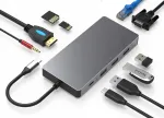 10-in-1 USB-C 3.1 dokipunkt: HDMI 4K, VGA, USB, RJ45, SD, k&otilde;rvaklappide pistik