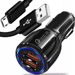 Autolaadija kahe USB Quick Charge 3.0 pesaga ja 120 cm 3-in-1 kaabliga (Lightning, Micro USB, USB-C)