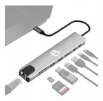 Adapter HUB 8in1, RJ45 Ethernet 100 Mbps, HDMI 4K, USB 3.0, Windows/Mac
