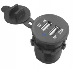 USB autolaadija 12/24V, 1A + 2,1A, sinise LED-iga