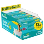 Laste niiskenahast salvr&auml;tikud Pampers Fresh Clean, 12 pakki 80 tk.
