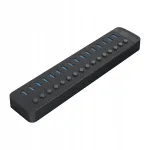 USB jagaja Orico, 16x USB-A, 5Gbps, BC 1.2, 78W, must, toiteadapteriga